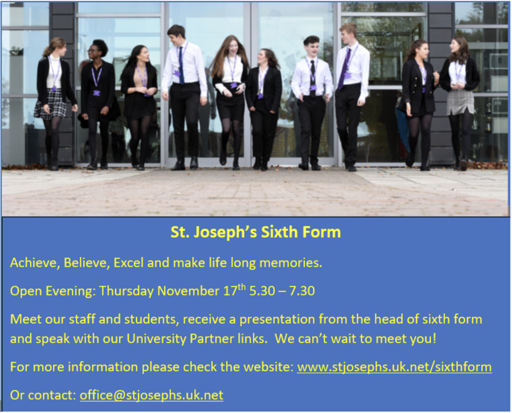 Flyer for St Joseph's Sixth Form